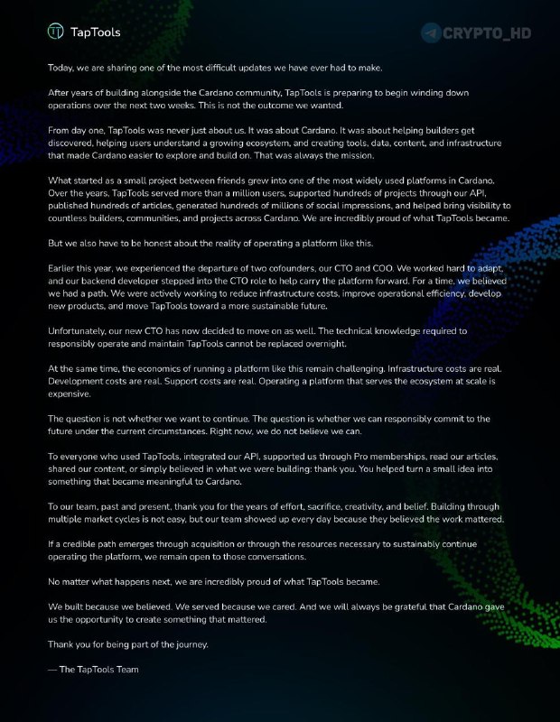 Cardano TapTools Shutdown Warning: What You Need to Know Now!