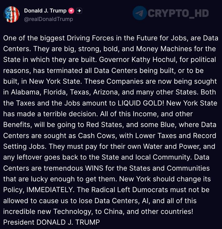 Trump's Stance on NY Data Centers & Crypto